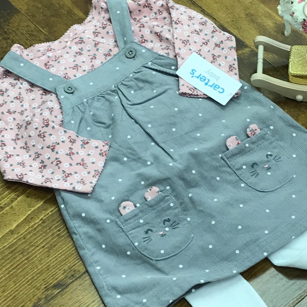 Carters Mouse Corduroy Romper Set- 3pcs